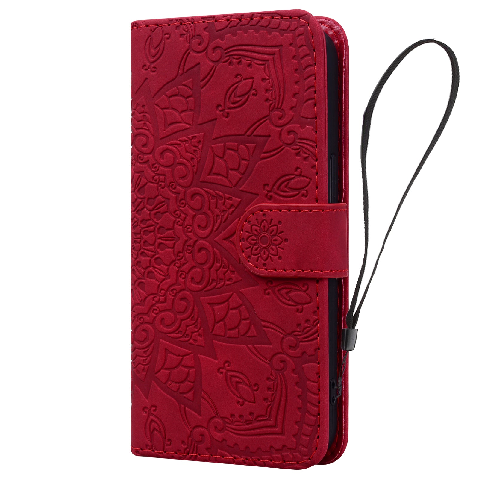 Wallet PU Leather Case For iPhone 15 , Imprinted Cell Phone Cover Calf Texture Stand Shell - Red