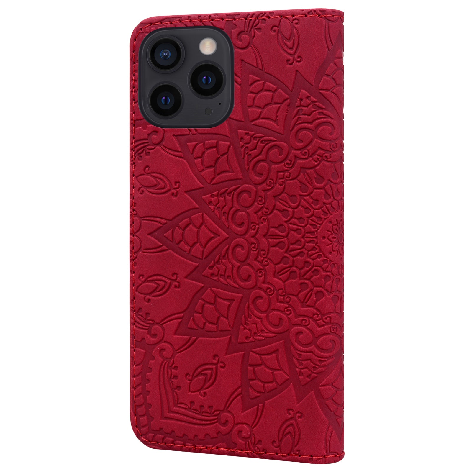 Wallet PU Leather Case For iPhone 15 , Imprinted Cell Phone Cover Calf Texture Stand Shell - Red