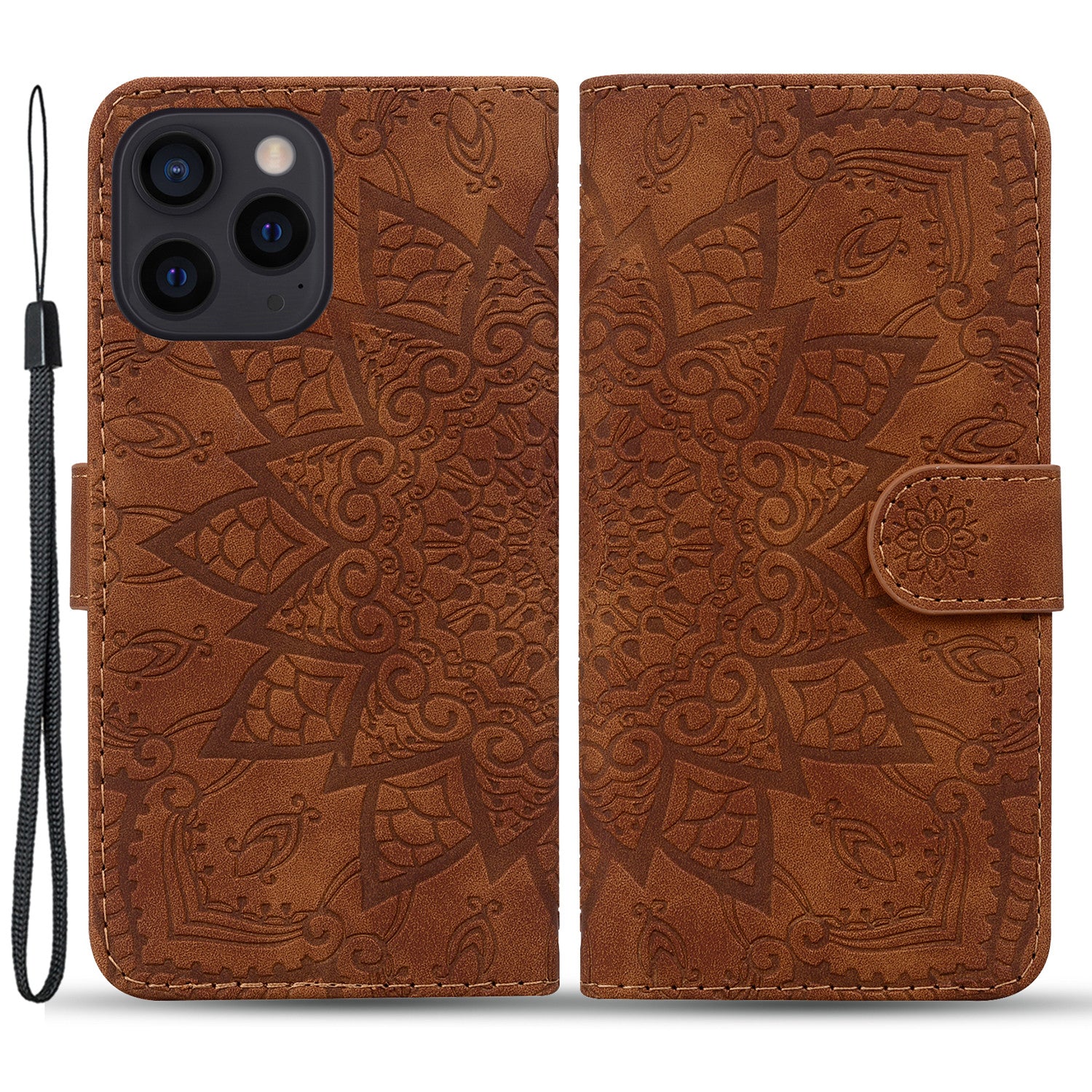Wallet PU Leather Case For iPhone 15 , Imprinted Cell Phone Cover Calf Texture Stand Shell - Brown