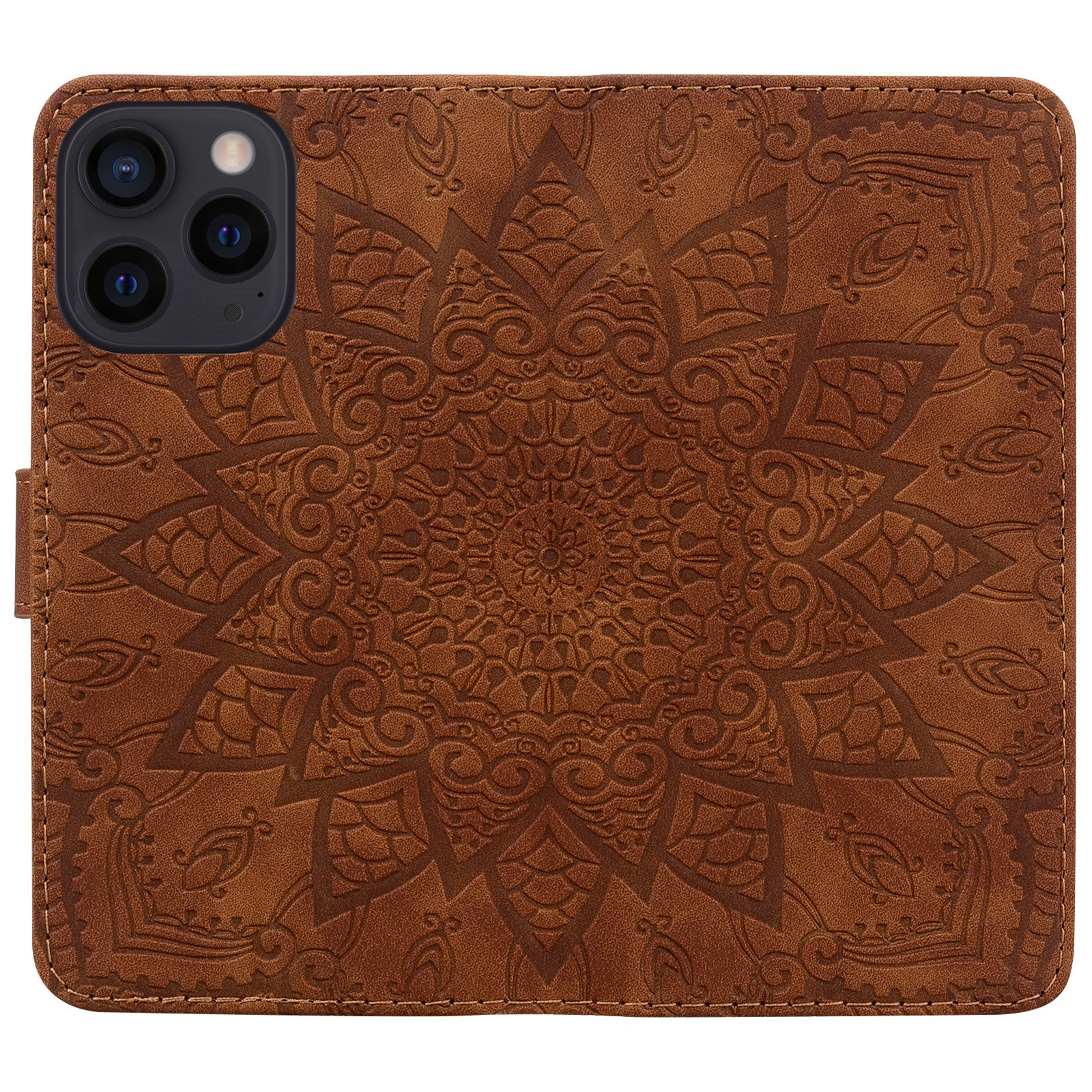 Wallet PU Leather Case For iPhone 15 , Imprinted Cell Phone Cover Calf Texture Stand Shell - Brown