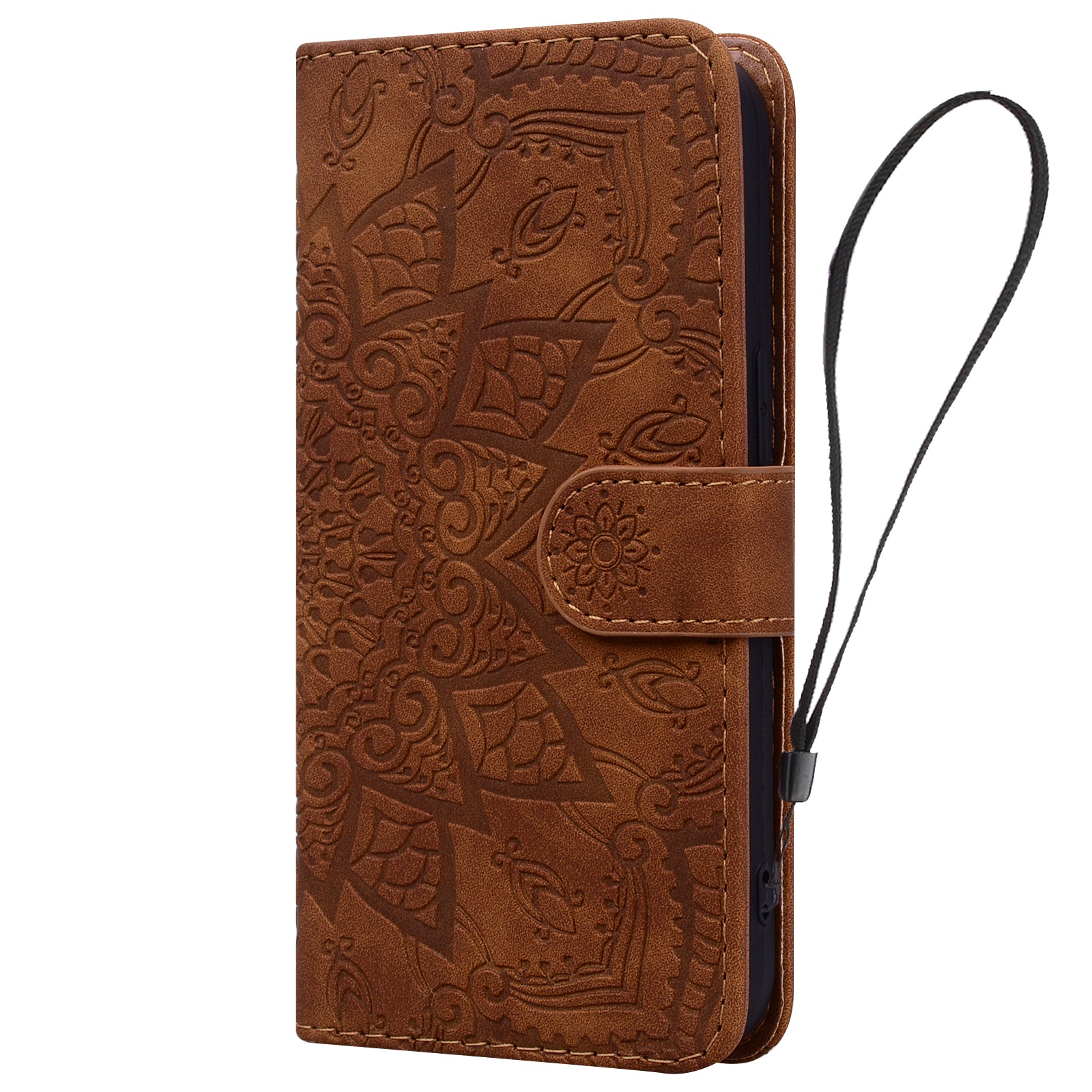 Wallet PU Leather Case For iPhone 15 , Imprinted Cell Phone Cover Calf Texture Stand Shell - Brown