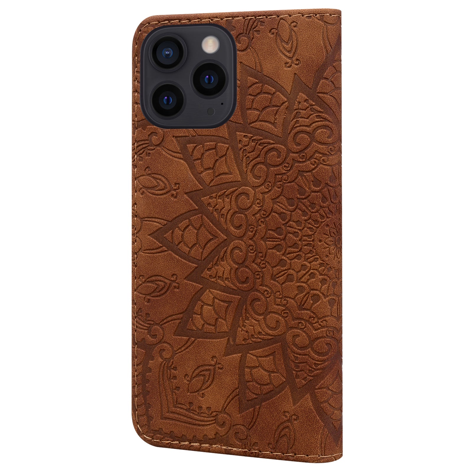 Wallet PU Leather Case For iPhone 15 , Imprinted Cell Phone Cover Calf Texture Stand Shell - Brown