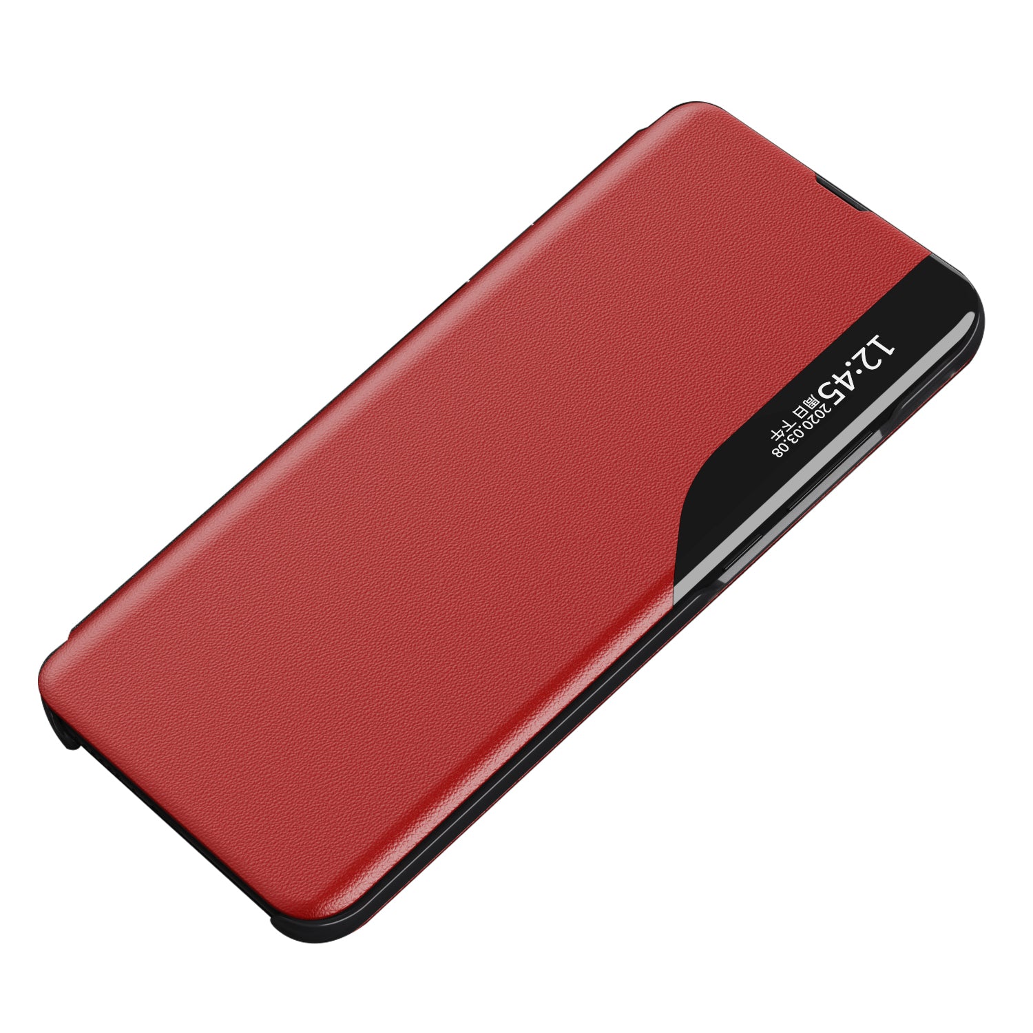 Uniqkart for iPhone 15 Pro Max View Window Flip Stand PU Leather Phone Case Shockproof Phone Cover - Red