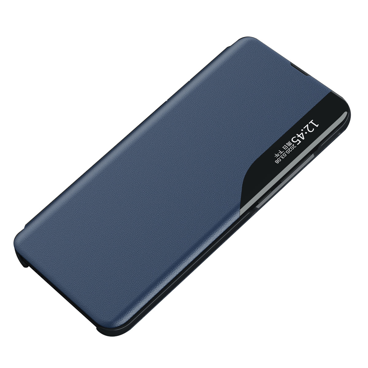 Uniqkart for iPhone 15 View Window PU Leather Phone Case Anti-scratch Flip Stand Phone Cover - Blue