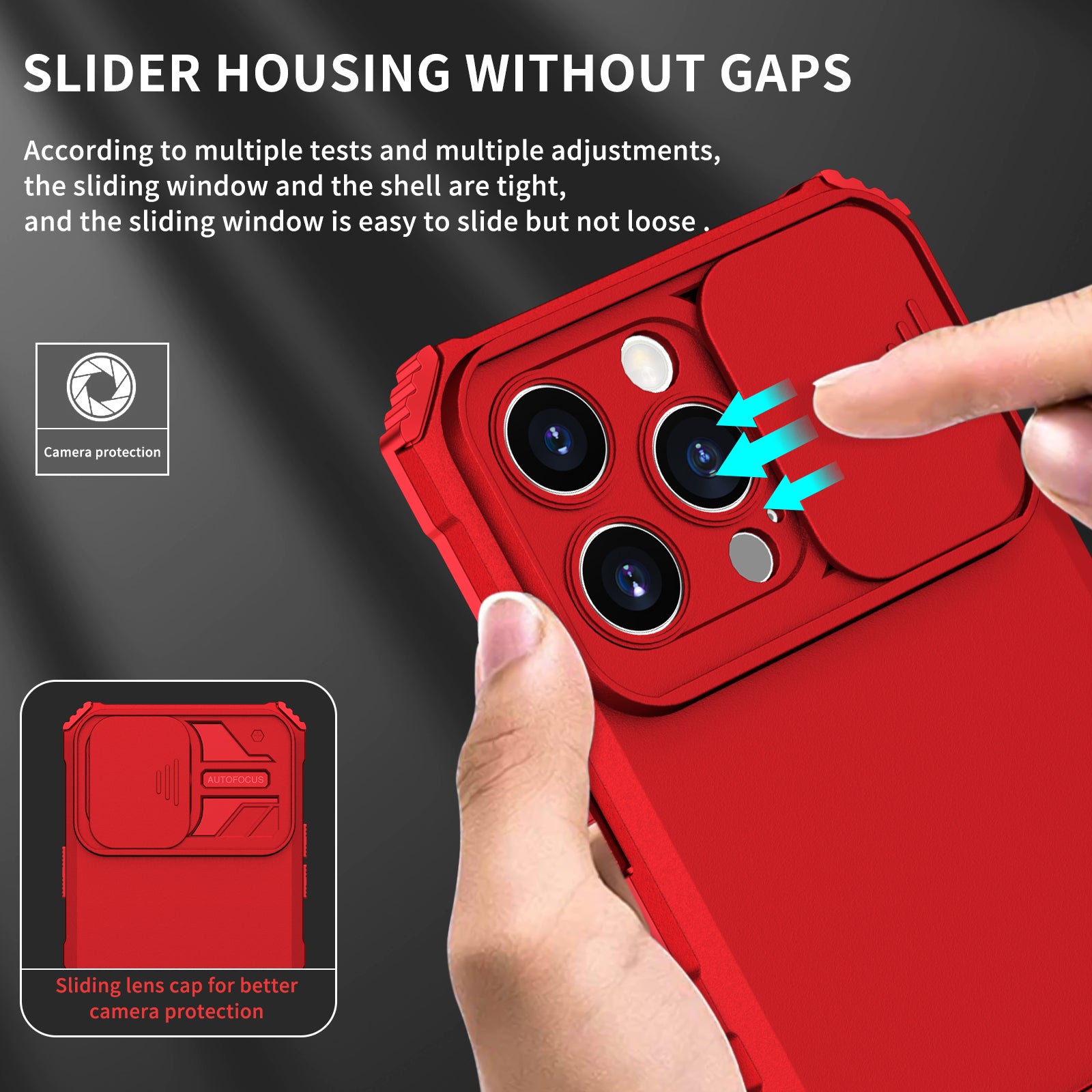 Uniqkart for iPhone 15 Pro Max Slide Camera Lid PC+TPU Phone Case Anti-drop Kickstand Back Cover - Red