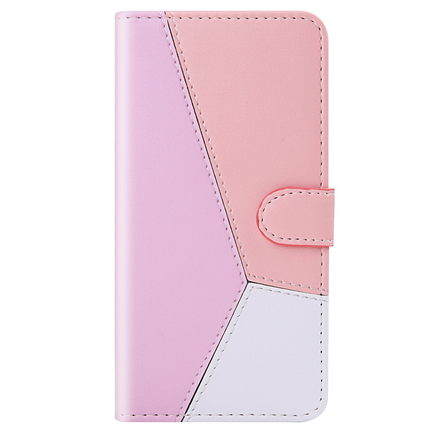 Wallet Phone Cover for iPhone 15 Pro Max , Three-color Splicing PU Leather Stand Case - Purple / Pink / White