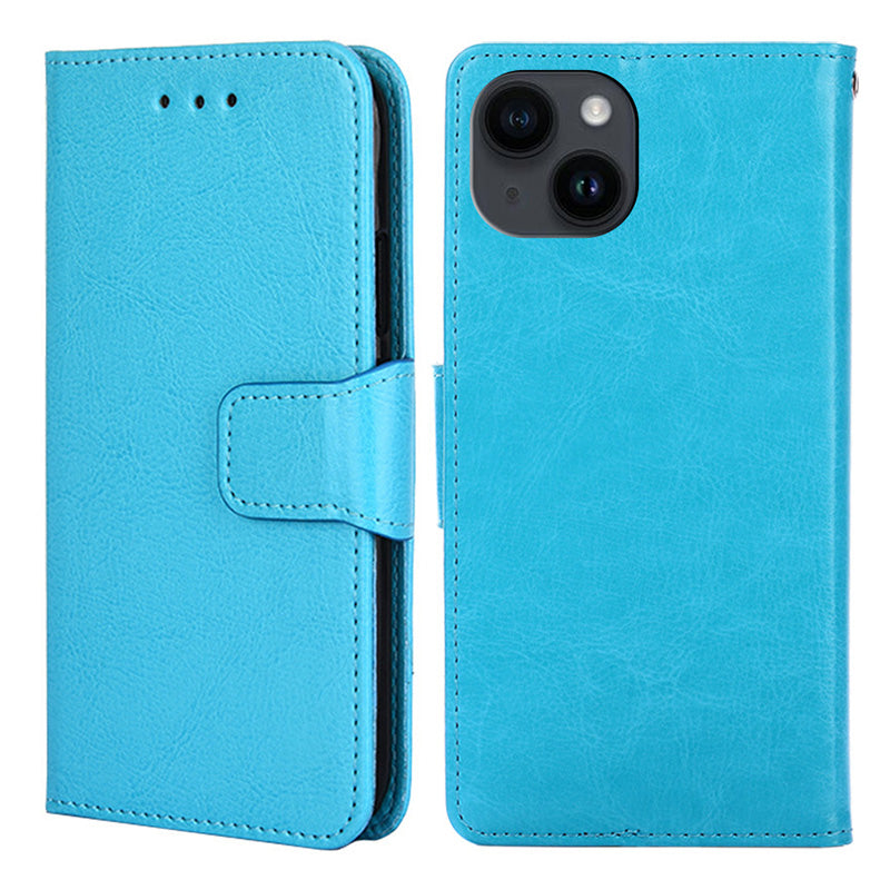 Wallet Phone Cover for iPhone 15 Plus , Textured PU Leather Stand Phone Case - Baby Blue