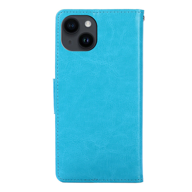 Wallet Phone Cover for iPhone 15 Plus , Textured PU Leather Stand Phone Case - Baby Blue