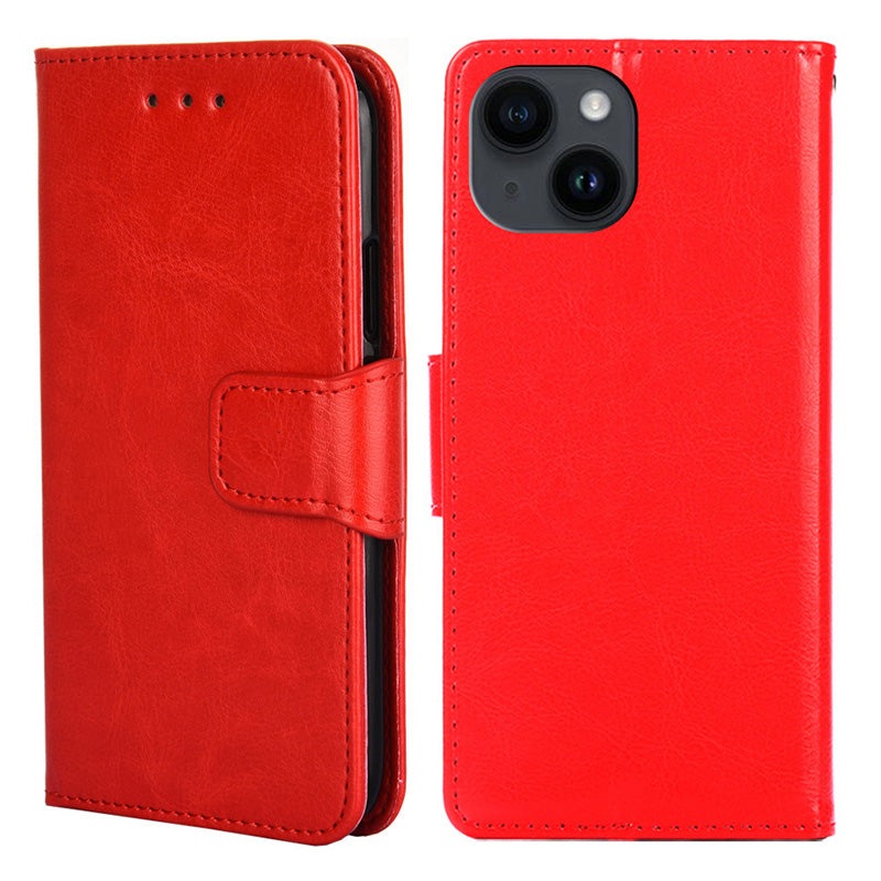 Wallet Phone Cover for iPhone 15 Plus , Textured PU Leather Stand Phone Case - Red