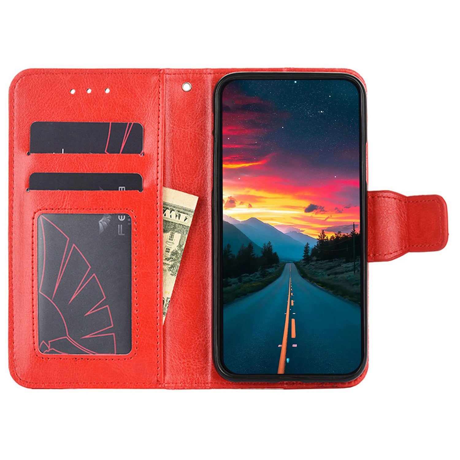 Wallet Phone Cover for iPhone 15 Plus , Textured PU Leather Stand Phone Case - Red