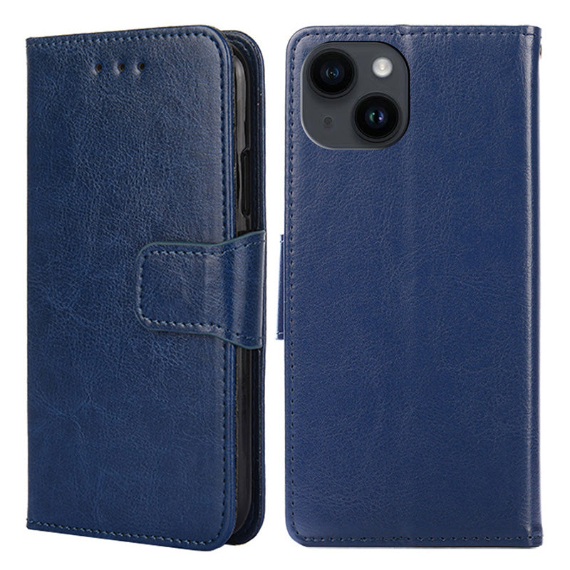 Wallet Phone Cover for iPhone 15 Plus , Textured PU Leather Stand Phone Case - Sapphire