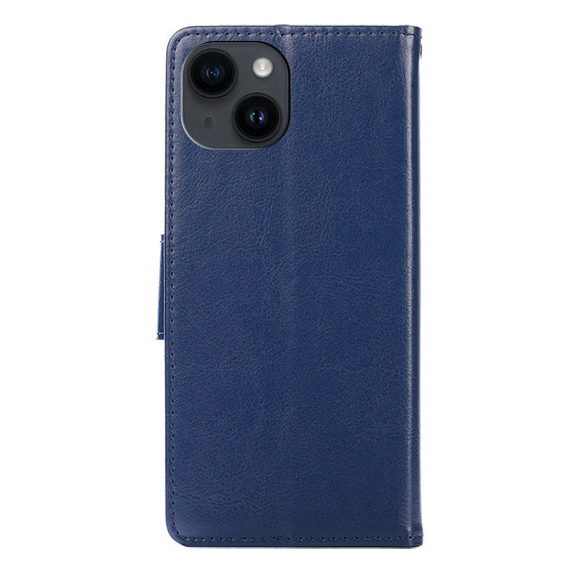 Wallet Phone Cover for iPhone 15 Plus , Textured PU Leather Stand Phone Case - Sapphire