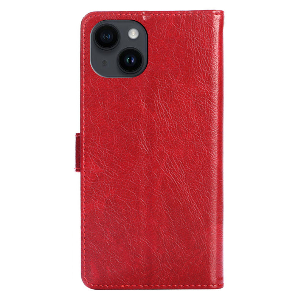 Wallet Leather Phone Case for iPhone 15 Plus , Stand Zipper Pocket Cell Phone Cover with Strap - Red