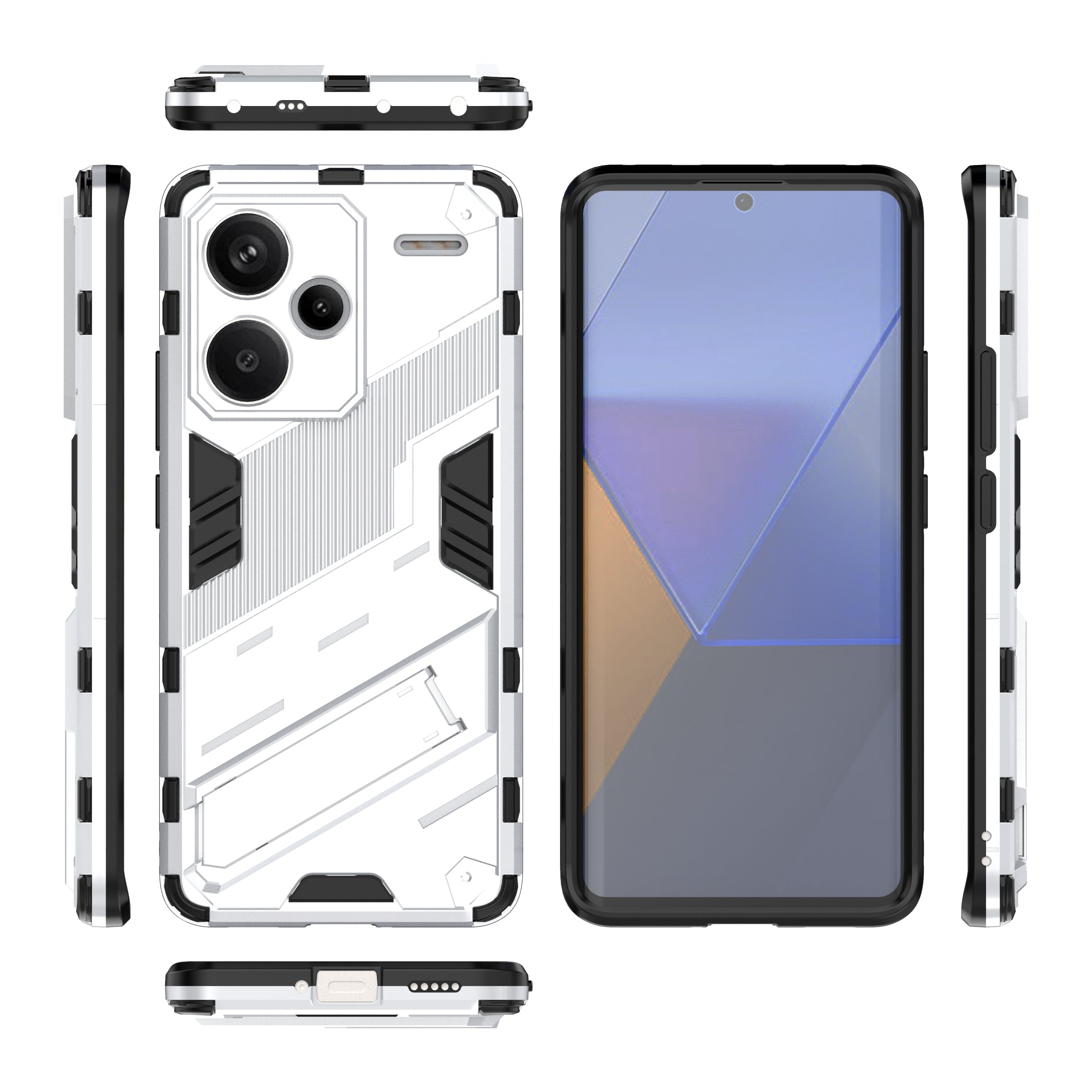 For Xiaomi Redmi Note 13 Pro+ 5G Case Anti-Scratch Kickstand PC+TPU Phone Cover - White