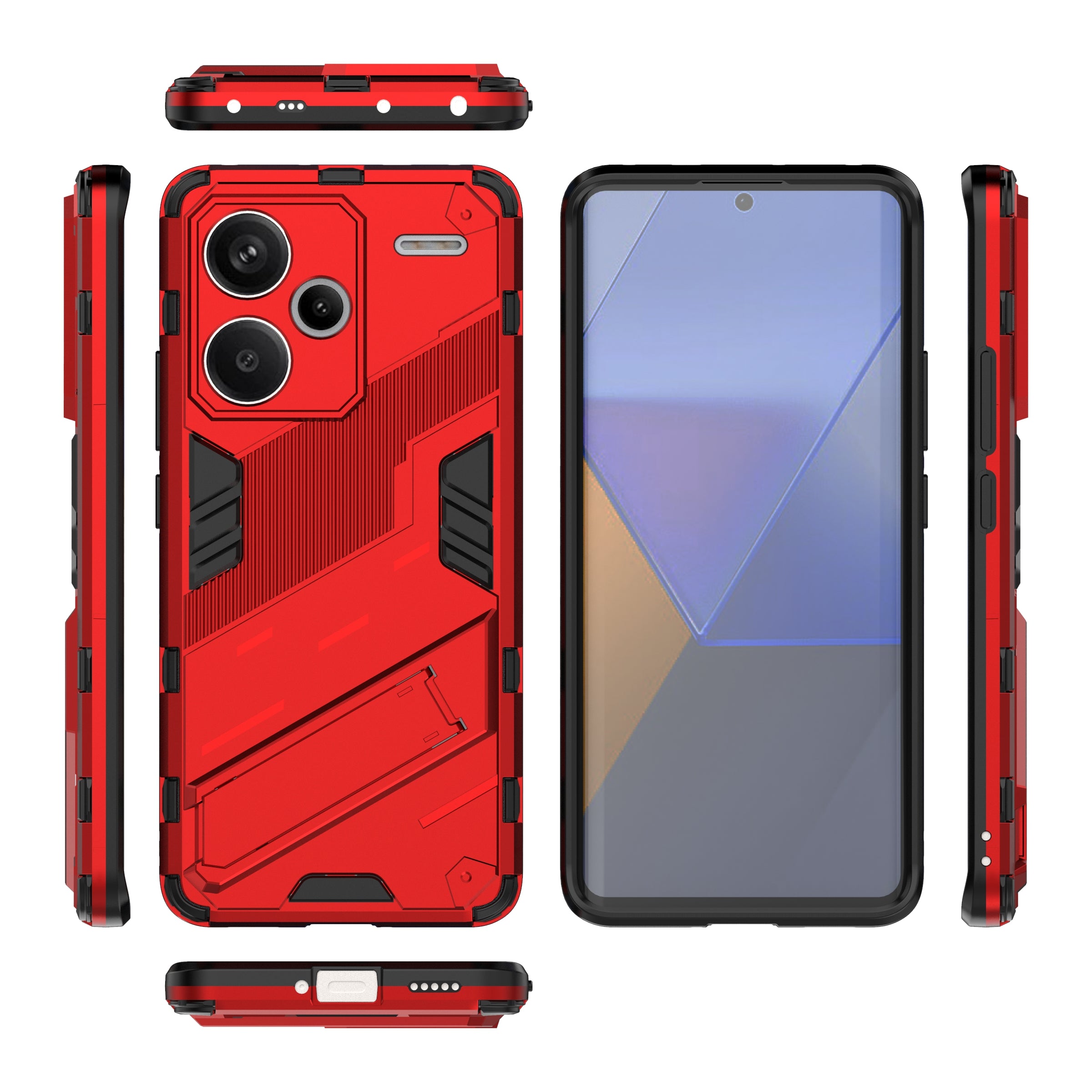 For Xiaomi Redmi Note 13 Pro+ 5G Case Anti-Scratch Kickstand PC+TPU Phone Cover - Red