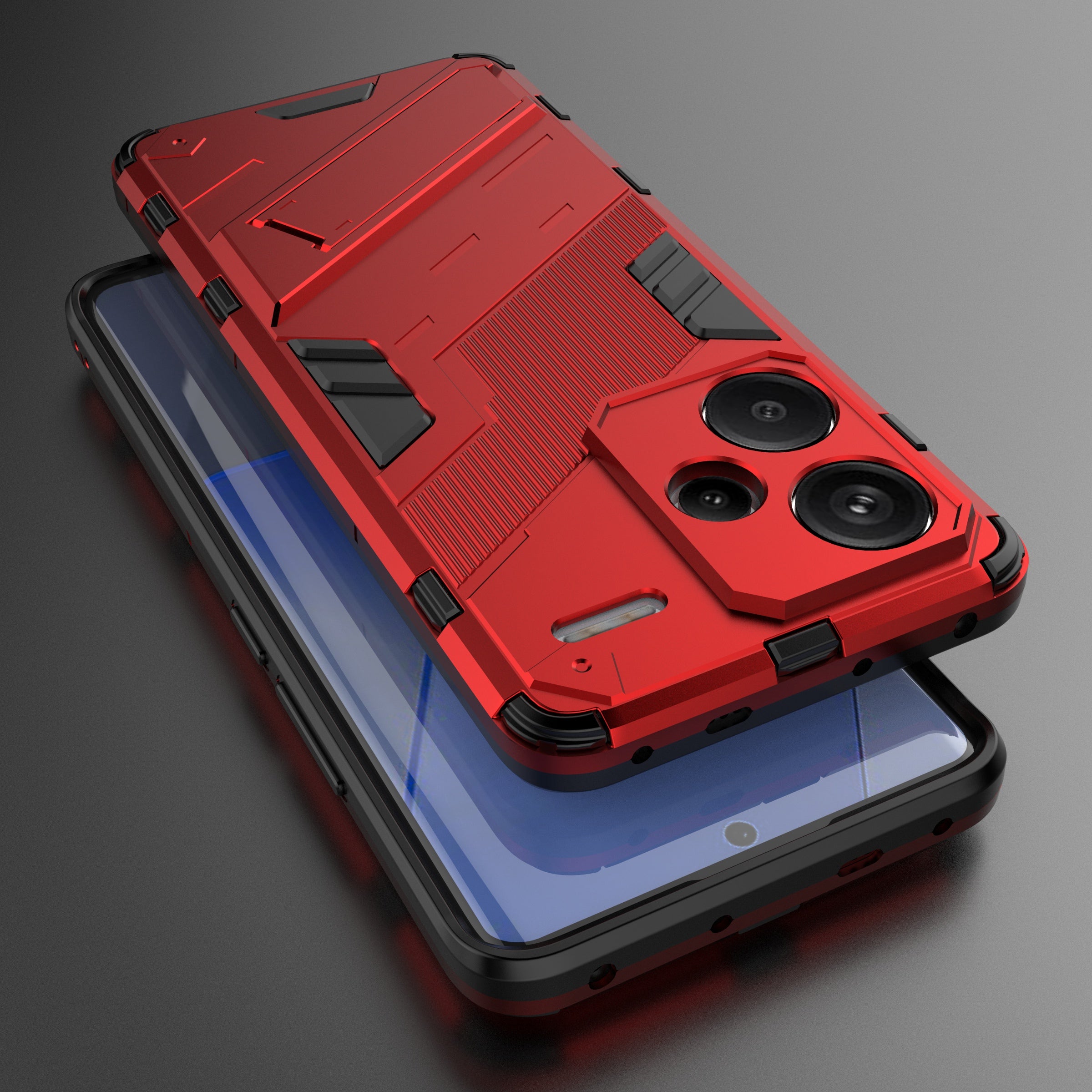 For Xiaomi Redmi Note 13 Pro+ 5G Case Anti-Scratch Kickstand PC+TPU Phone Cover - Red