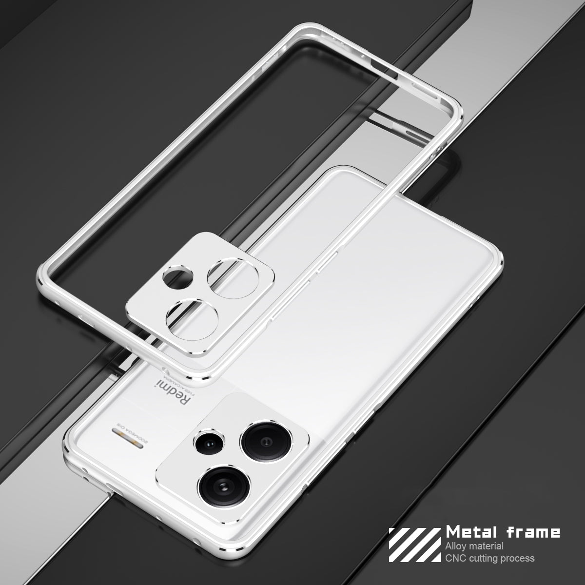 For Xiaomi Redmi Note 13 Pro+ Bumper Case Metal Frame Bumper Cover with Camera Lens Guard - Silver