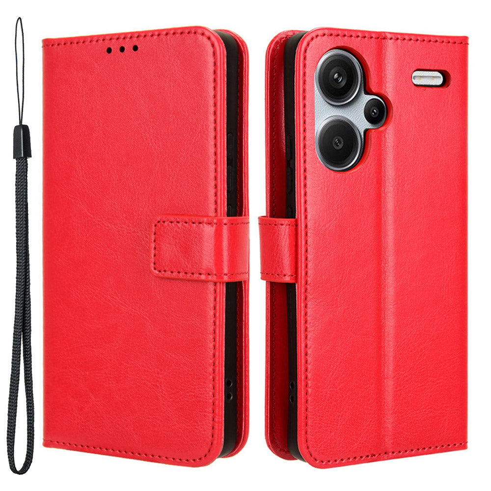For Xiaomi Redmi Note 13 Pro+ Cell Phone Shell Crazy Horse Texture Cover Phone Case Wallet - Red