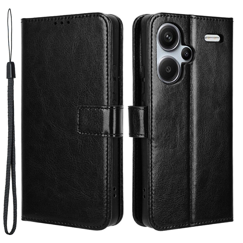 For Xiaomi Redmi Note 13 Pro+ Cell Phone Shell Crazy Horse Texture Cover Phone Case Wallet - Black