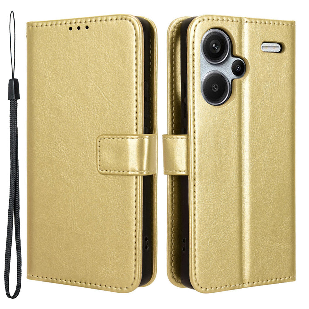For Xiaomi Redmi Note 13 Pro+ Cell Phone Shell Crazy Horse Texture Cover Phone Case Wallet - Gold