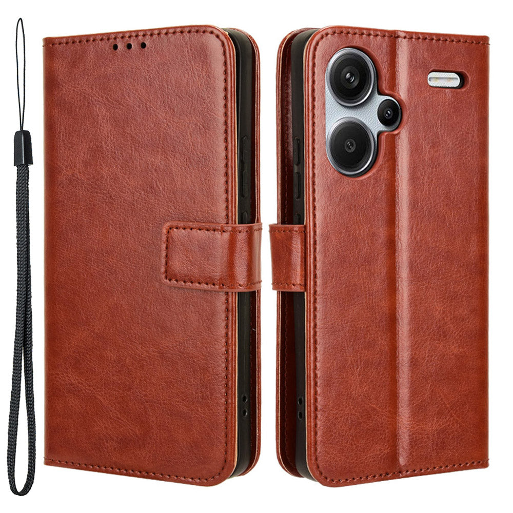 For Xiaomi Redmi Note 13 Pro+ Cell Phone Shell Crazy Horse Texture Cover Phone Case Wallet - Brown