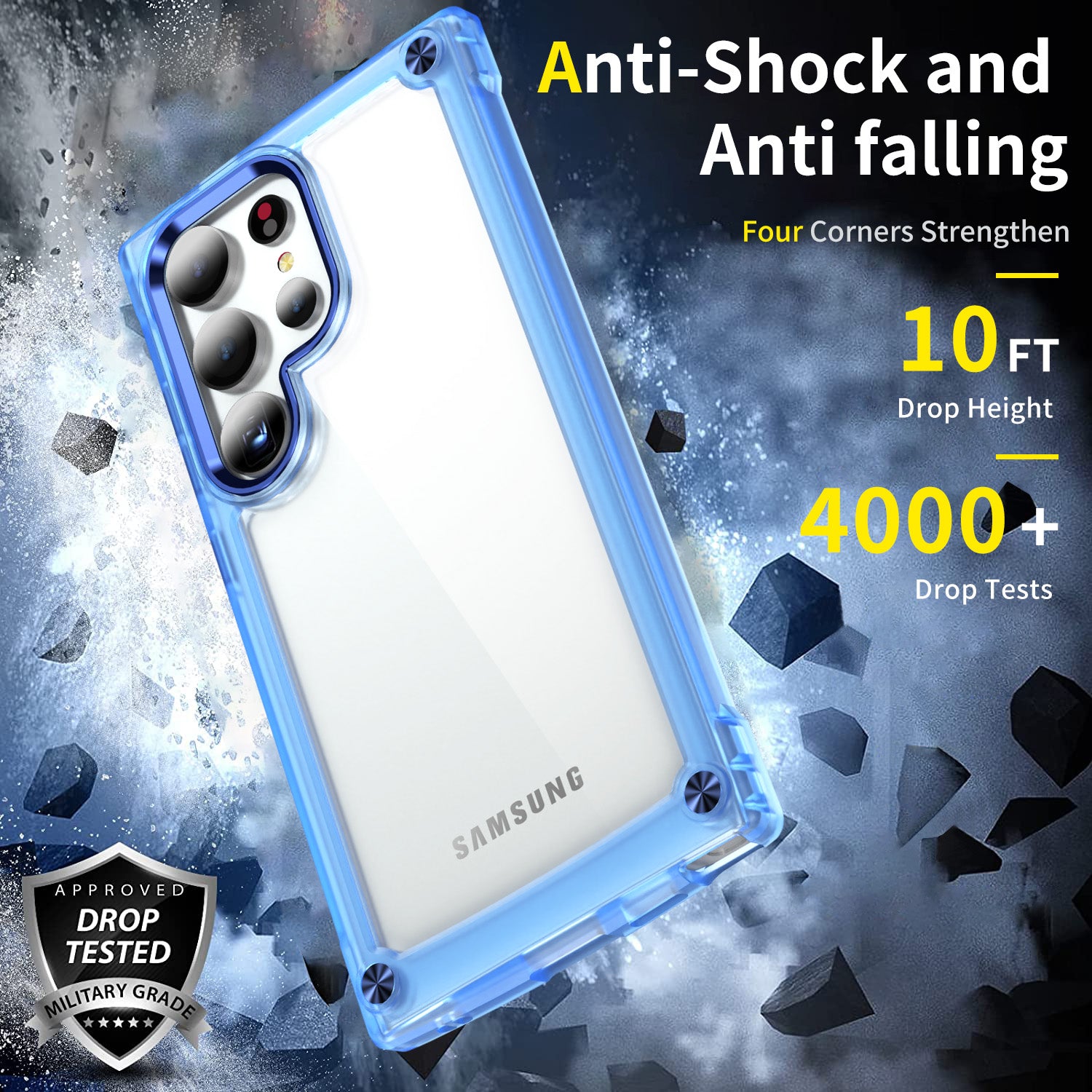 For Samsung Galaxy S24 Ultra Case PC+TPU Skin-touch Clear Phone Cover - Transparent+Blue