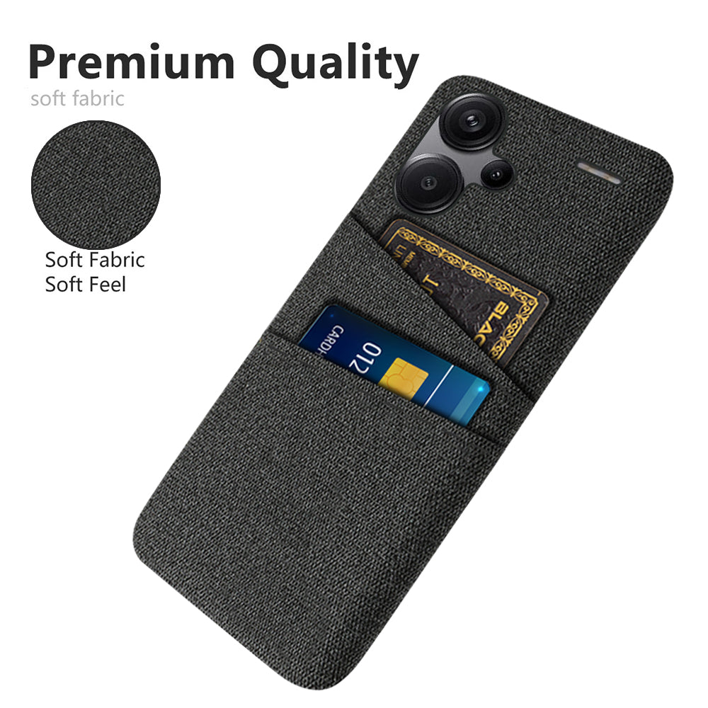 Protective Slim Cover for Xiaomi Redmi Note 13 Pro+ 5G Case Dual Card Holder Hard PC+Cloth Phone Case - Black