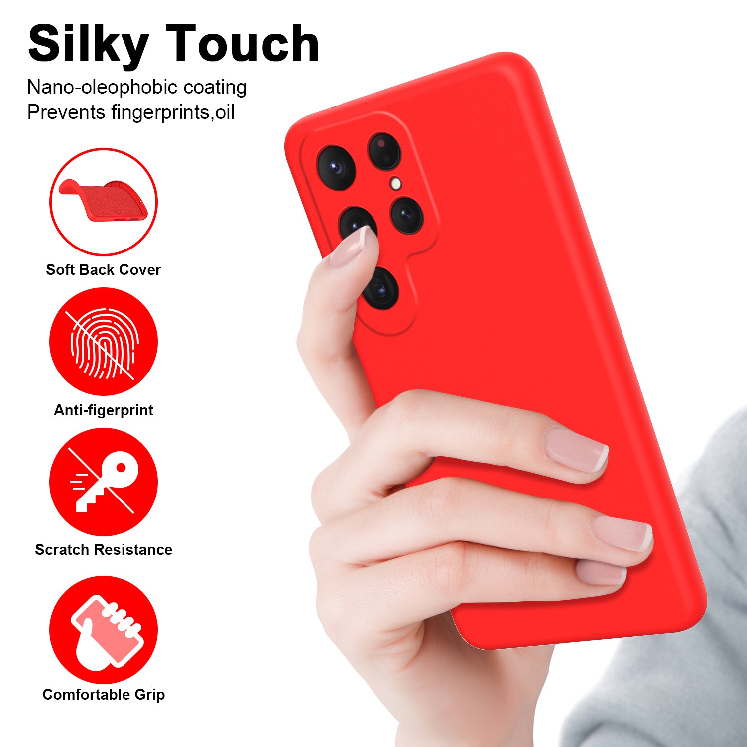 For Samsung Galaxy S24 Ultra Case Anti-Scratch Rubberized 2.2mm TPU Phone Shell - Red