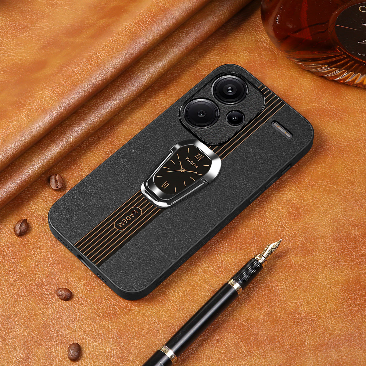 KADEM For Xiaomi Redmi Note 13 Pro+ Case Back Guard PU Leather+TPU+Acrylic Phone Cover - Black