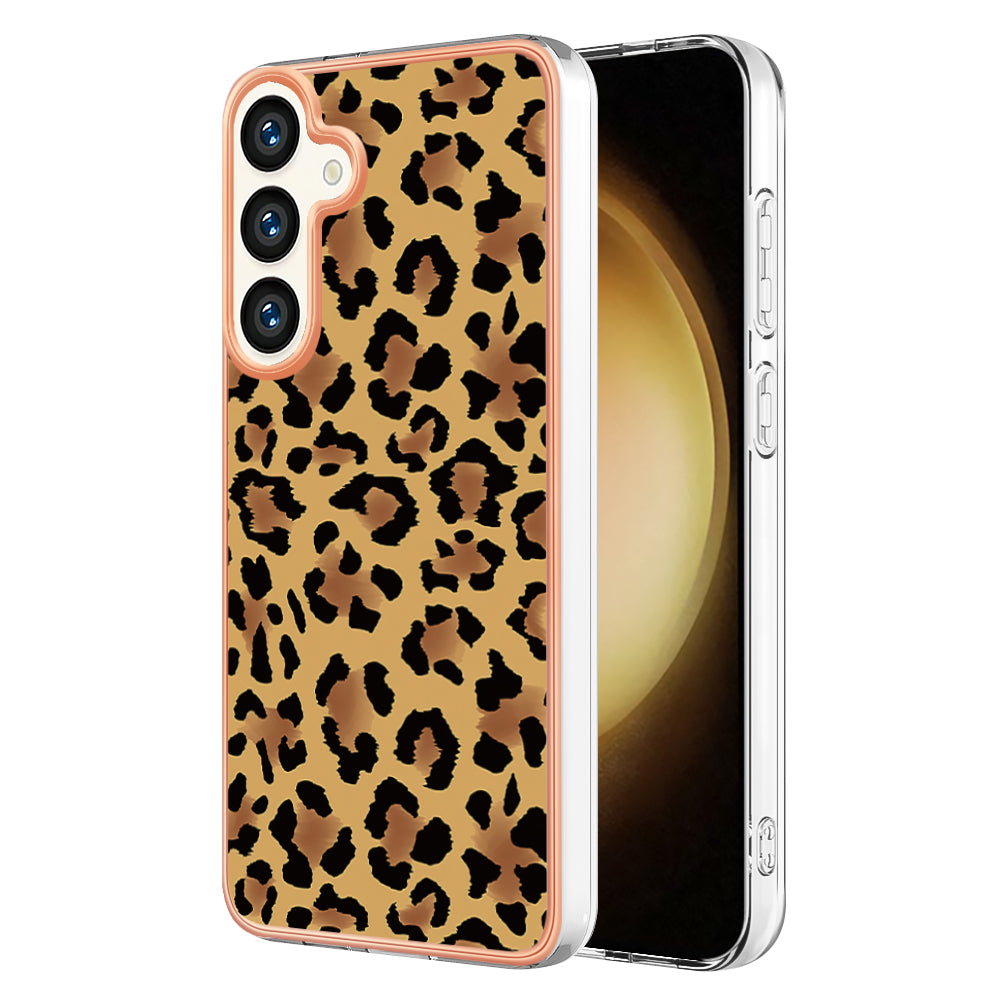 YB IMD Series-19 Style-D For Samsung Galaxy S24 Phone Case Electroplated Design 2.0mm TPU Cover - Leopard Print