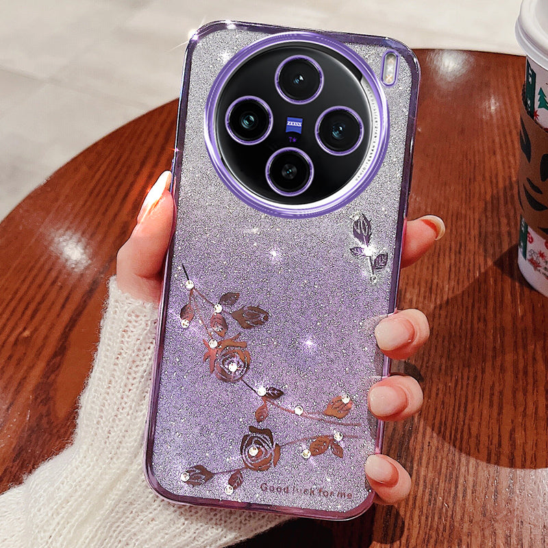 KADEM For vivo X100 5G Phone Case TPU Mobile Phone Shell Cover with Rhinestone Decor - Purple