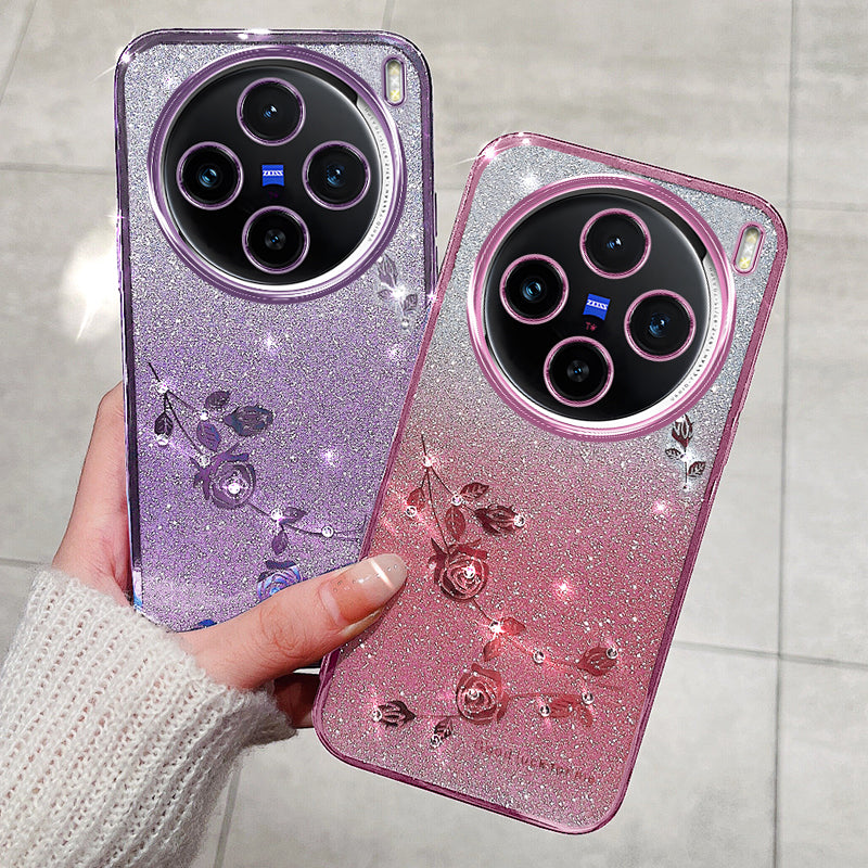 KADEM For vivo X100 5G Phone Case TPU Mobile Phone Shell Cover with Rhinestone Decor - Purple