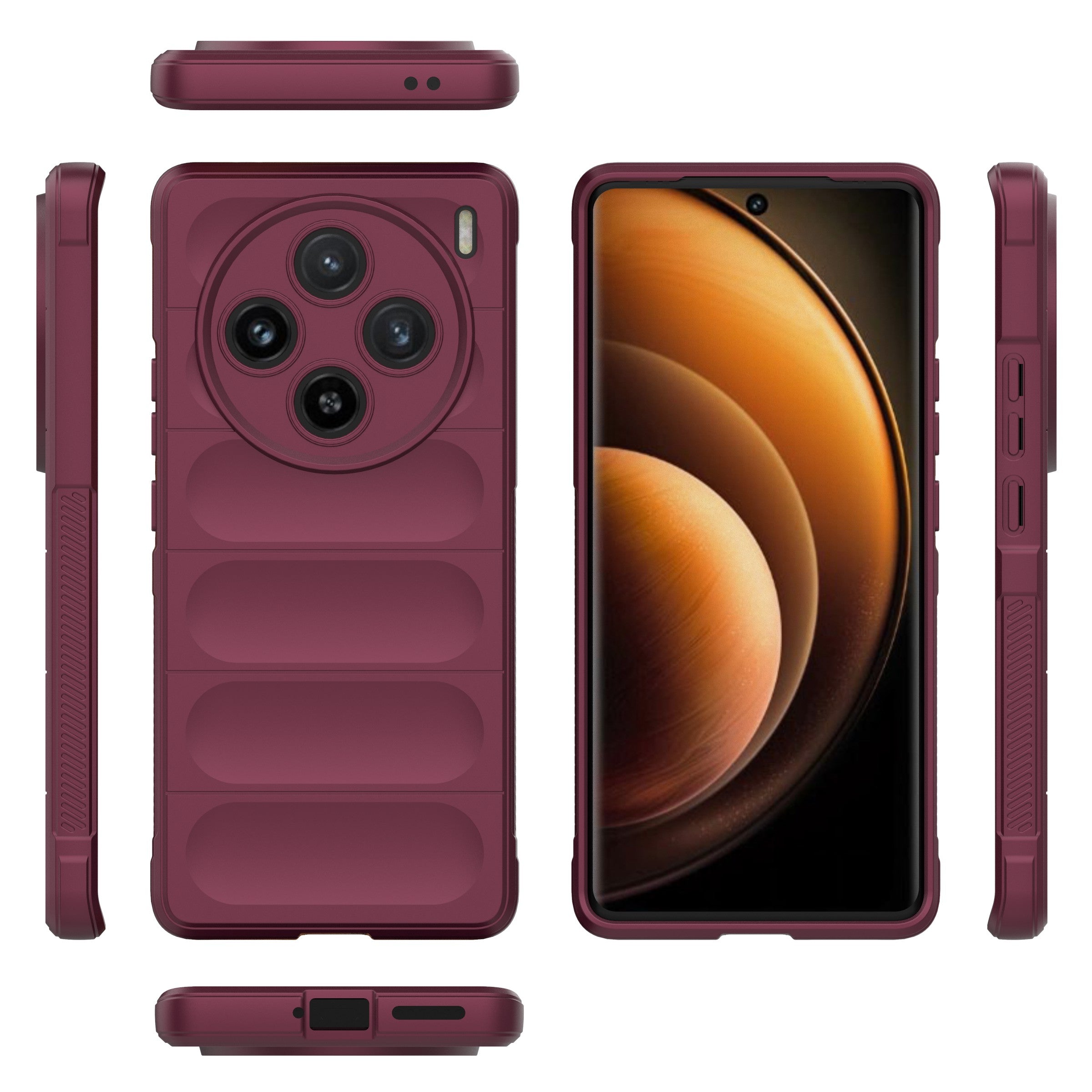 For vivo X100 5G Case Rugged Phone Protector Soft TPU Phone Back Shell Cover - Wine Red