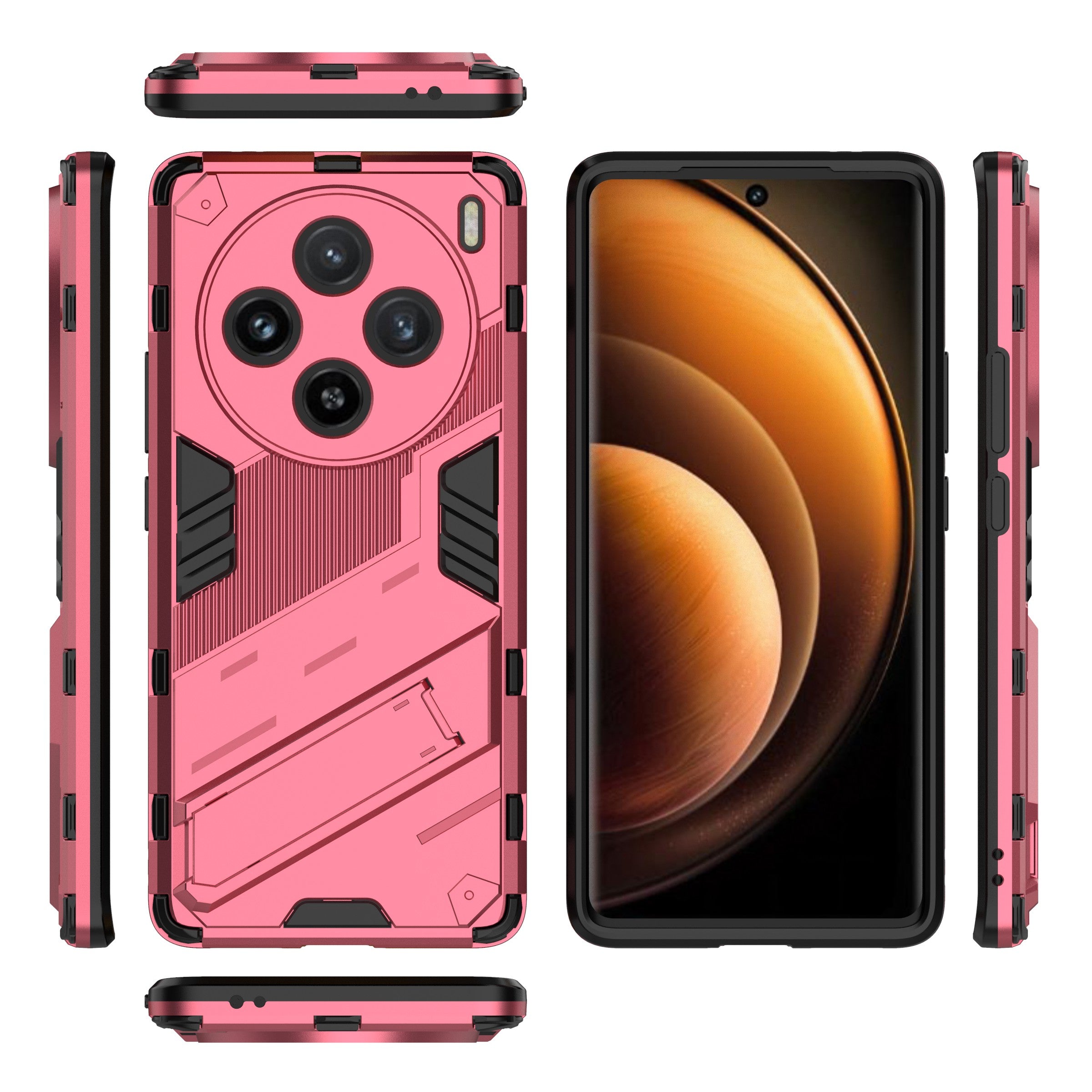 For vivo X100 5G Kickstand Cover PC+TPU Shockproof Protective Case - Rose