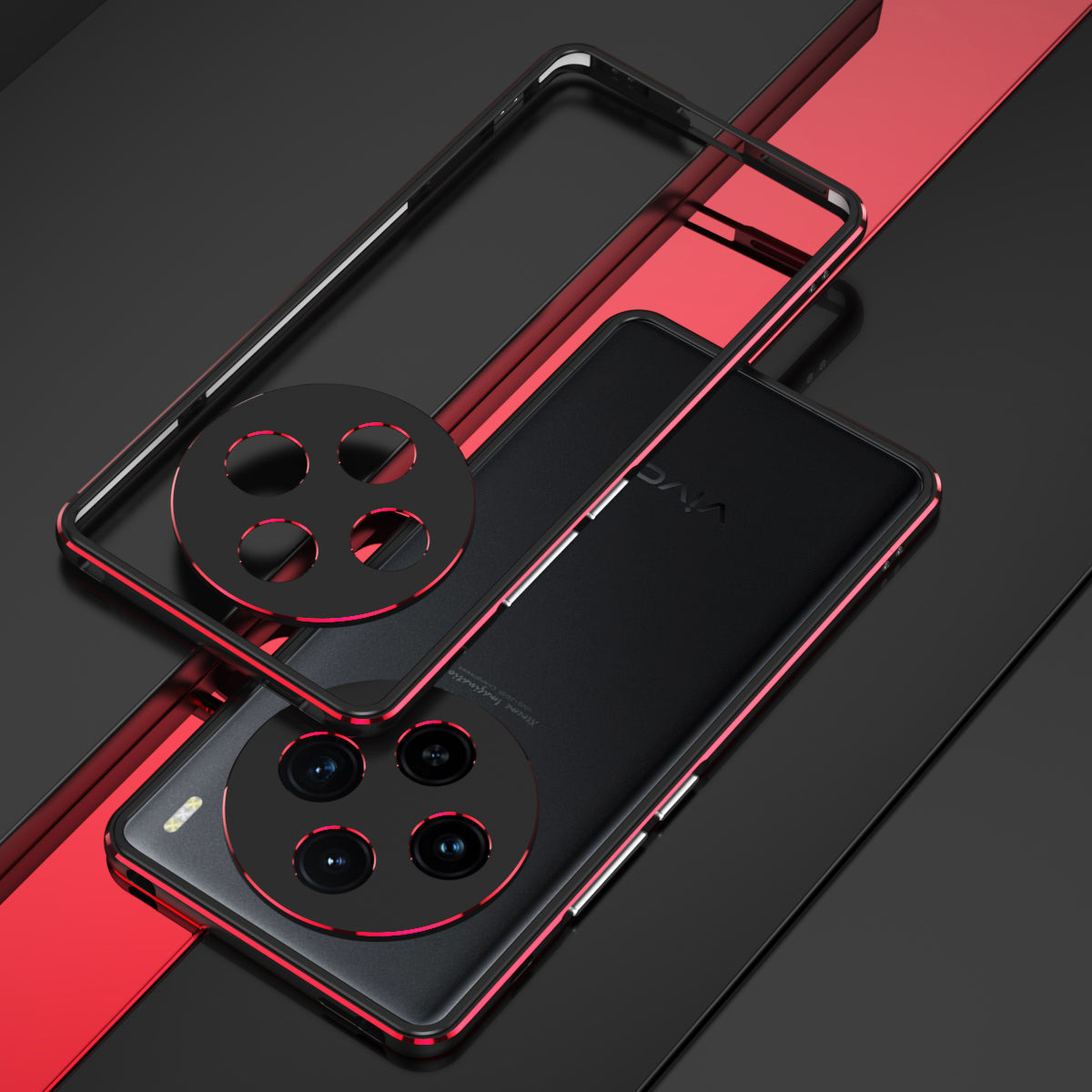 For vivo X100 5G Bumper Case Metal Frame Camera Lens Protective Cover - Black  /  Red