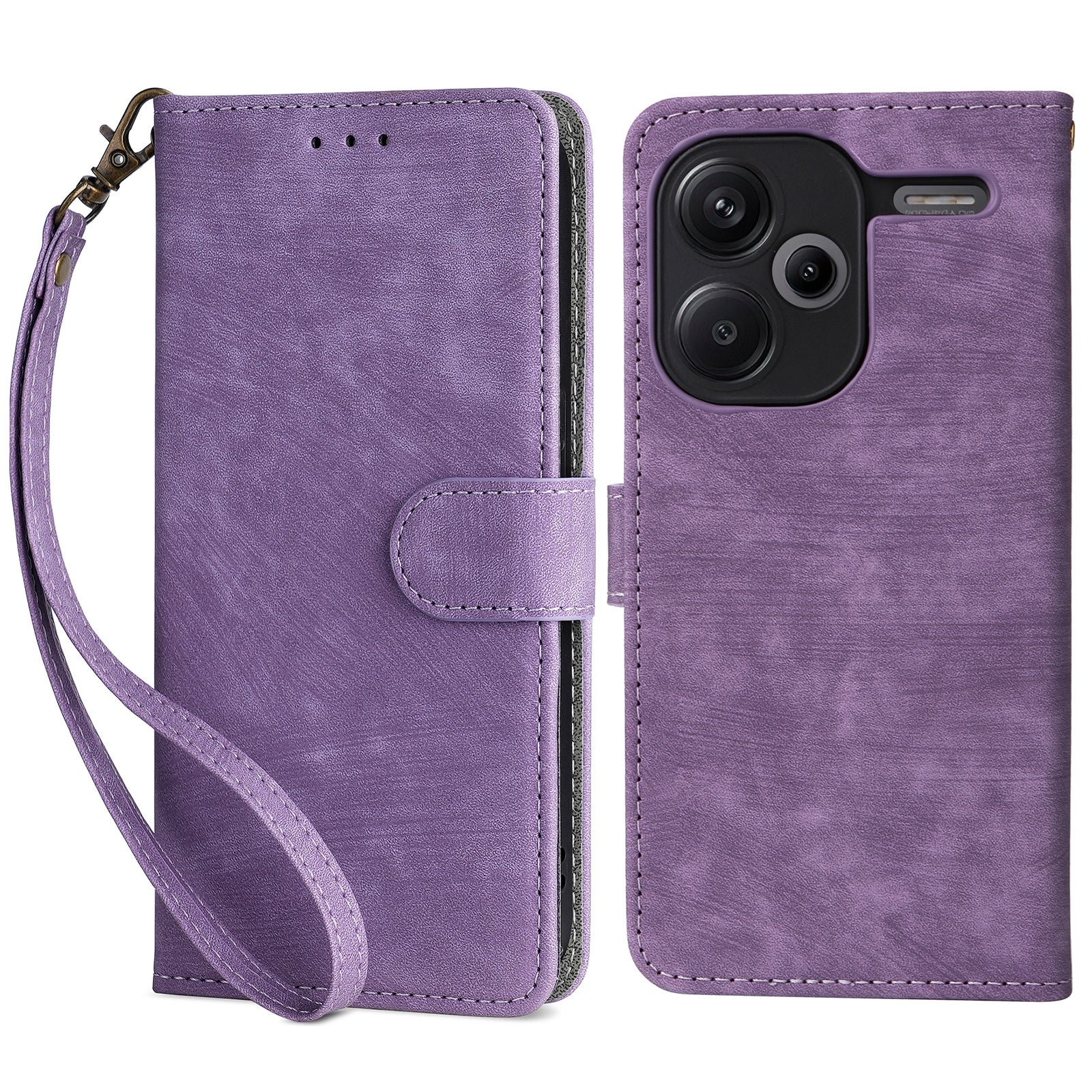 For Xiaomi Redmi Note 13 Pro+ 5G Wallet Phone Case RFID Blocking PU Leather Flip Phone Cover with Strap - Purple