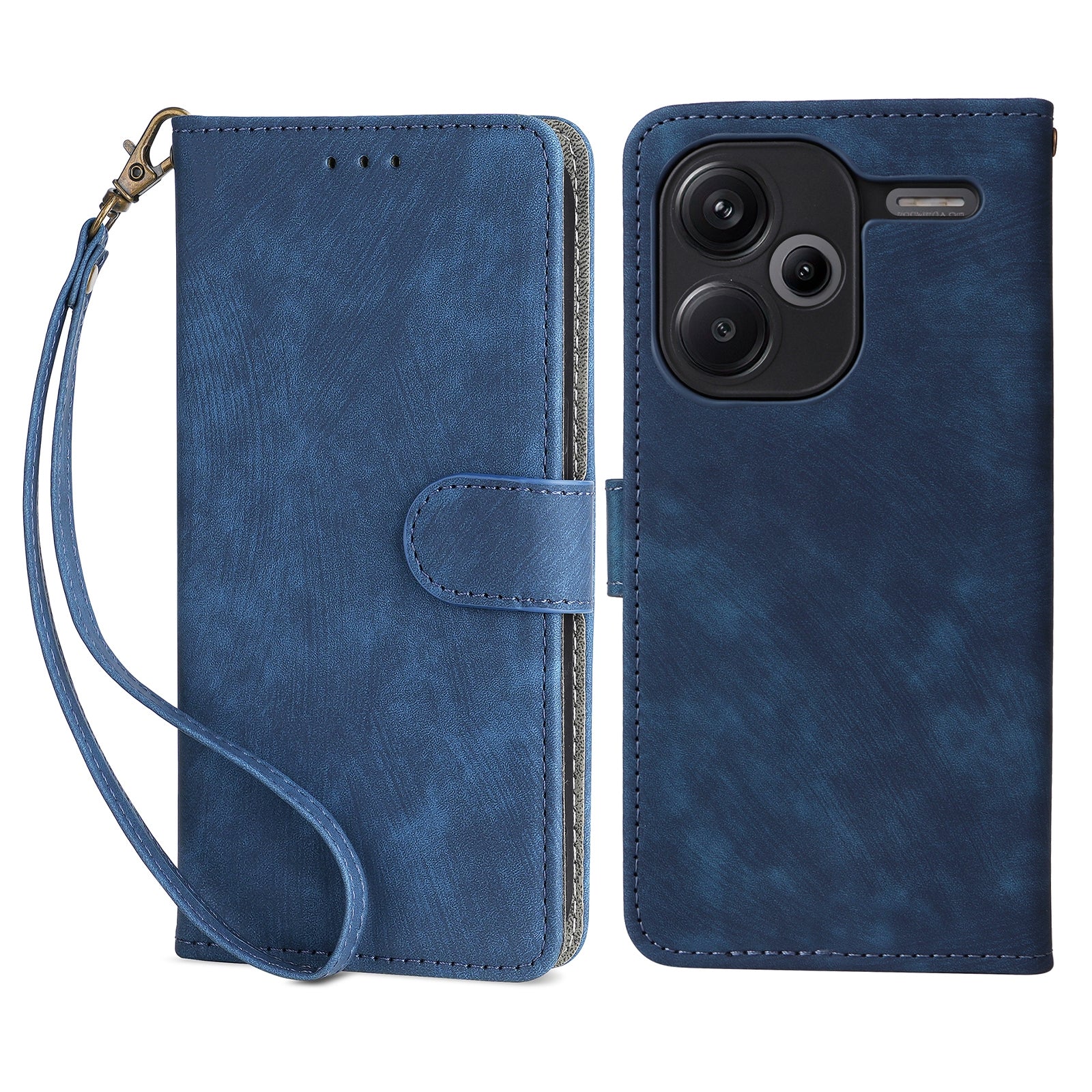 For Xiaomi Redmi Note 13 Pro+ 5G Wallet Phone Case RFID Blocking PU Leather Flip Phone Cover with Strap - Blue