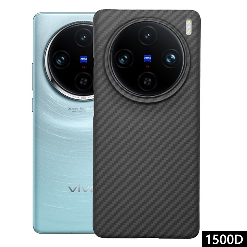 For vivo X100 5G Case 1500D Coarse Texture Aramid Fiber Back Cover with Big Lens Cutout - Black