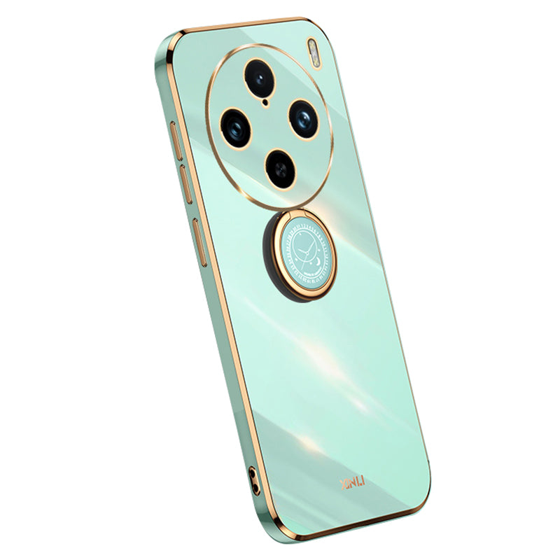 XINLI For vivo X100 Pro 5G Electroplating Phone Case Ring Holder Shockproof Protection Cover - Cyan