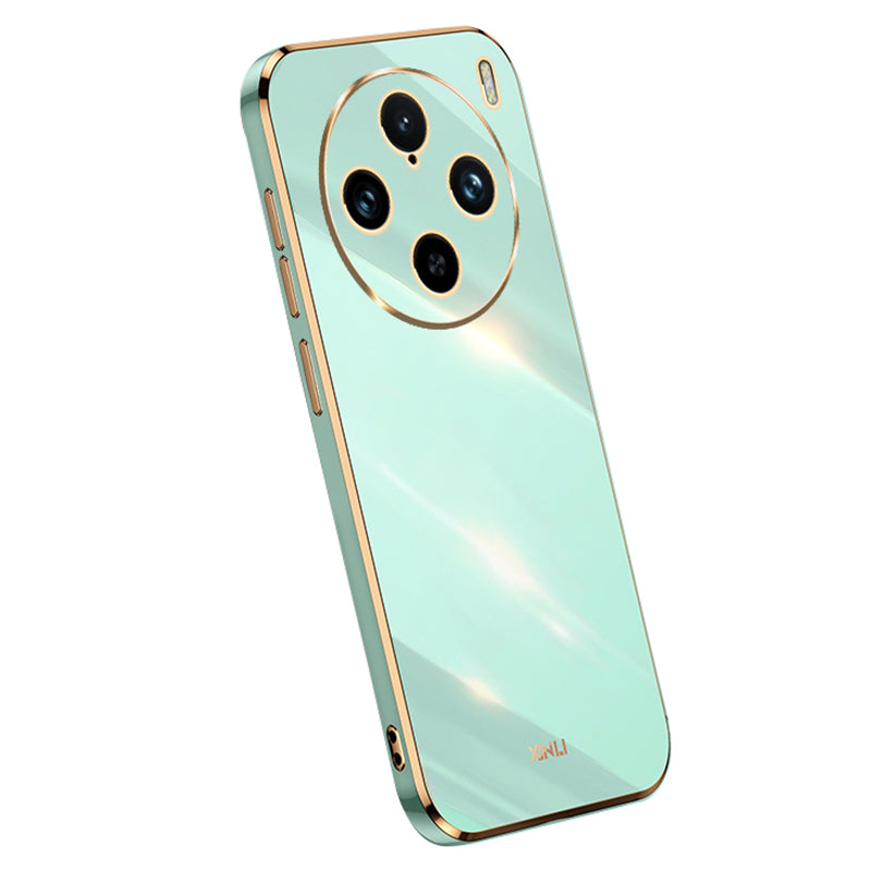 XINLI For vivo X100 Pro 5G Phone Case TPU Protection Cover Electroplated Gold Edges - Cyan
