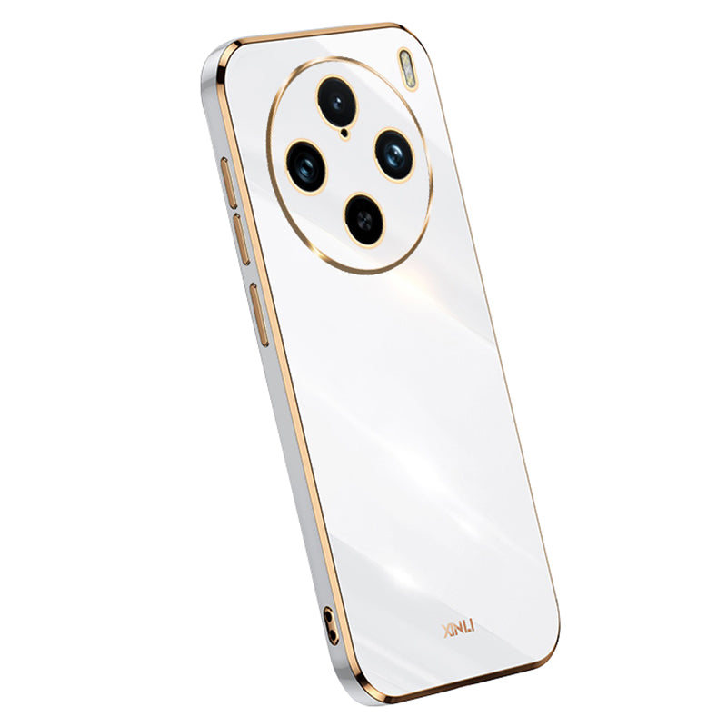 XINLI For vivo X100 Pro 5G Phone Case TPU Protection Cover Electroplated Gold Edges - White