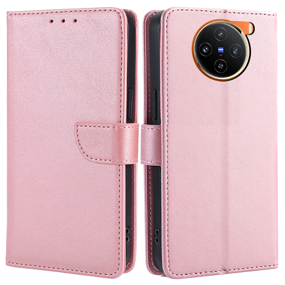 For vivo X100 5G Magnetic Phone Case Wallet Stand Anti-drop PU Leather+TPU Cover - Rose Gold