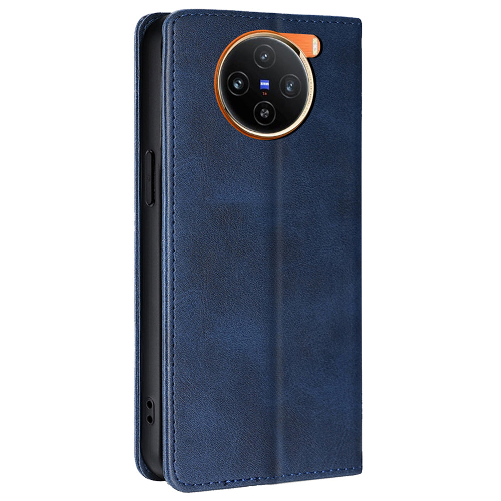 For vivo X100 5G Magnetic Phone Case Anti-drop PU Leather+TPU Calf Texture Stand Cover - Sapphire