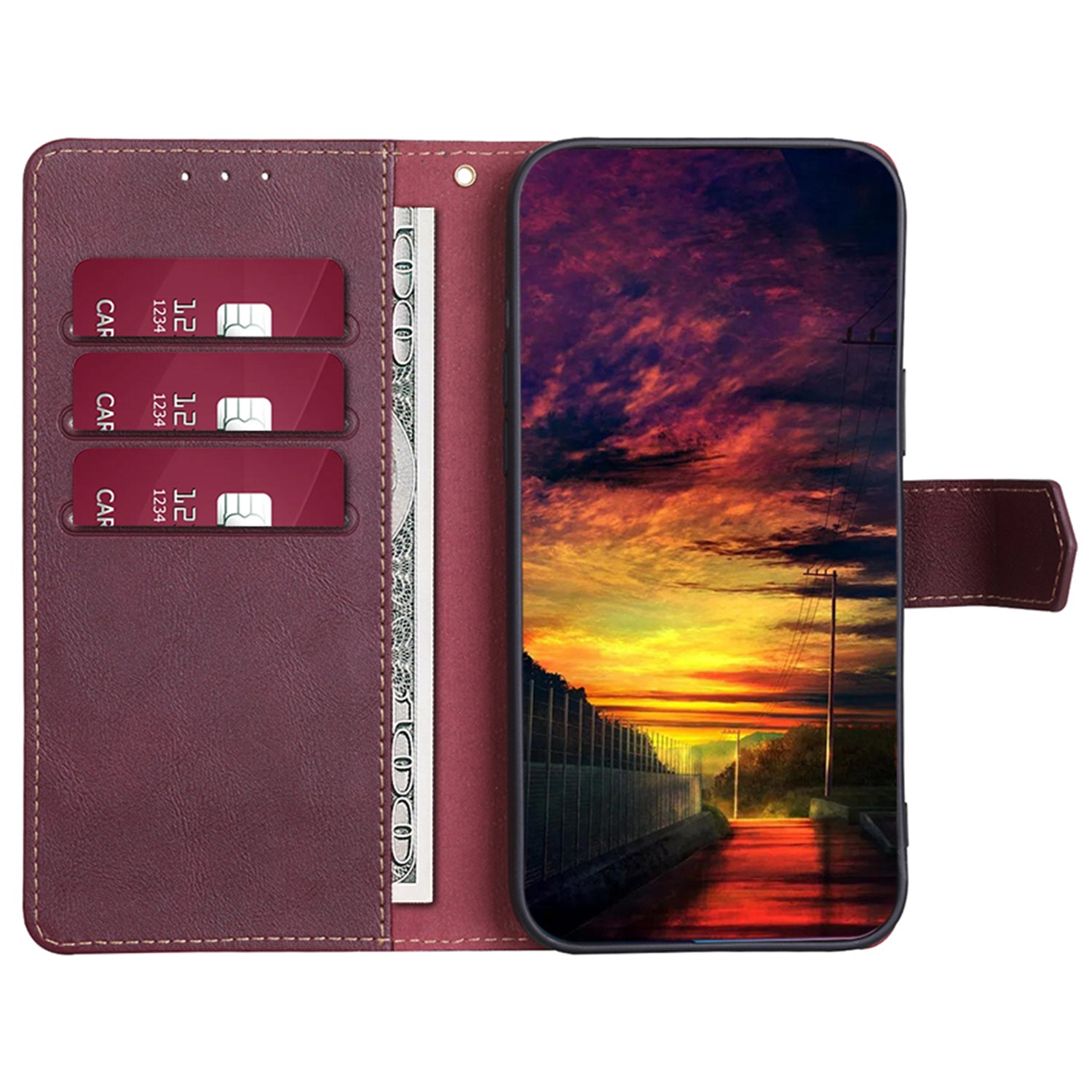 For vivo X100 5G Phone Case Stand Folio Cover with RFID Blocking 3 Card Slot - Wine Red