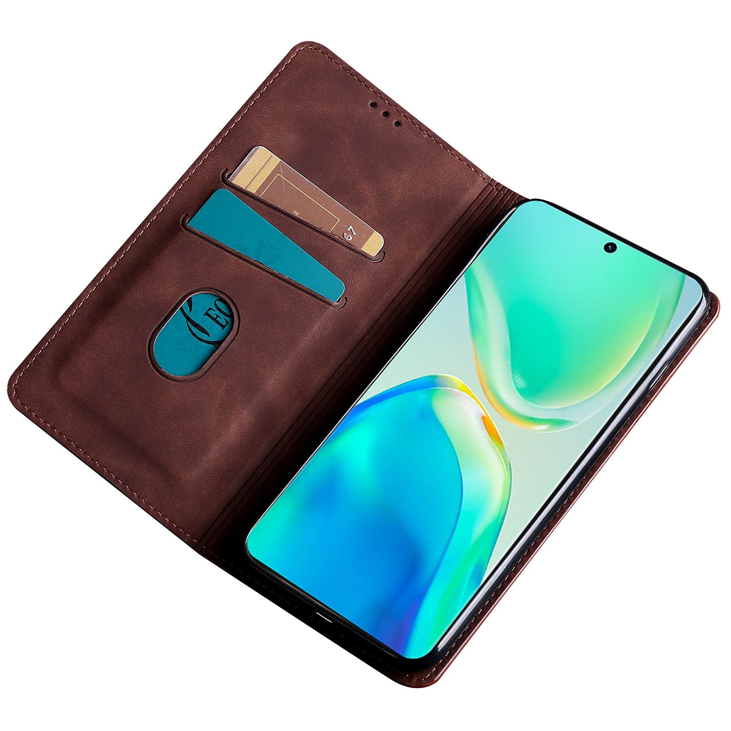 For vivo X100 5G Case with 2 Card Holder Slot Leather Magnetic Closure Cover - Dark Brown