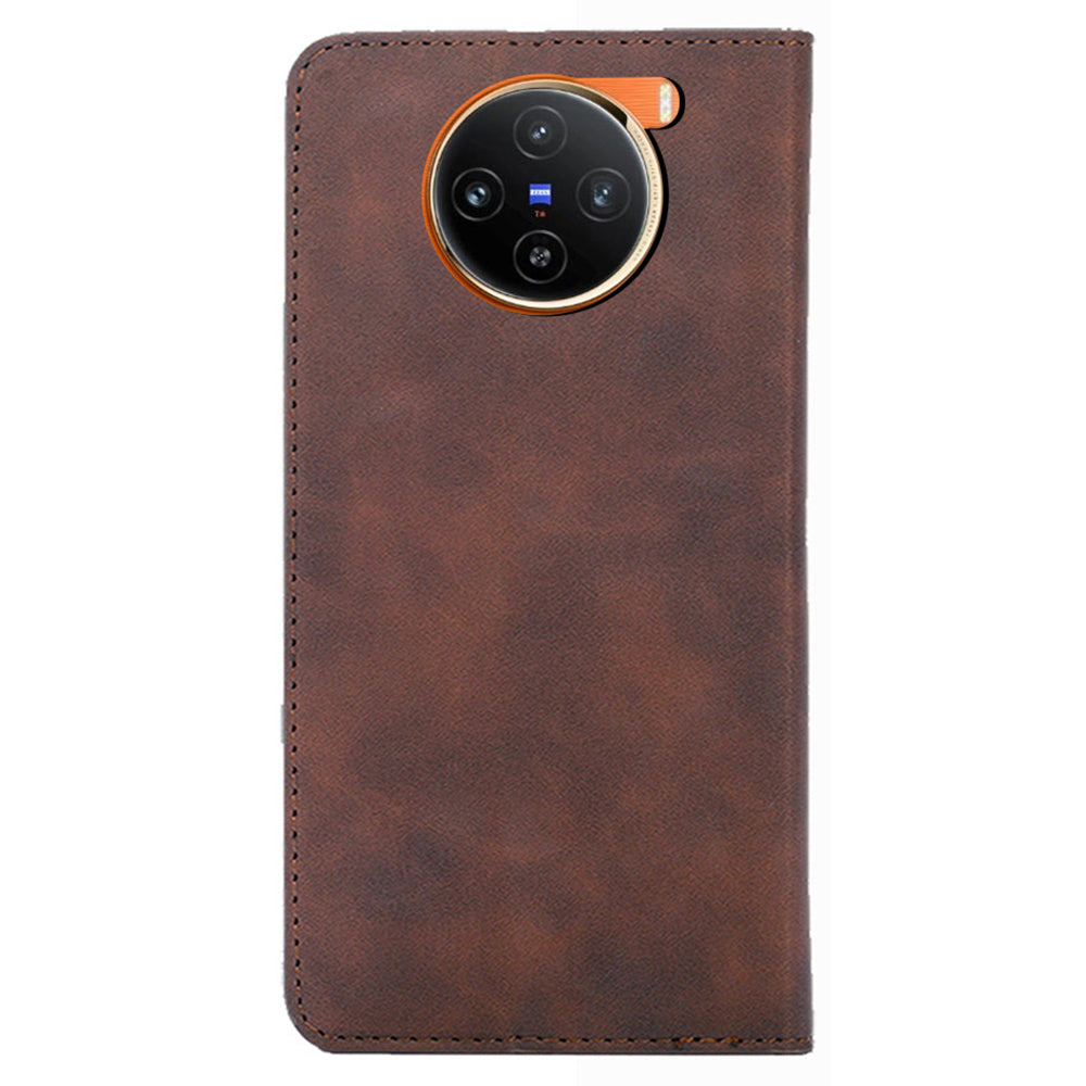 For vivo X100 5G Case with 2 Card Holder Slot Leather Magnetic Closure Cover - Dark Brown