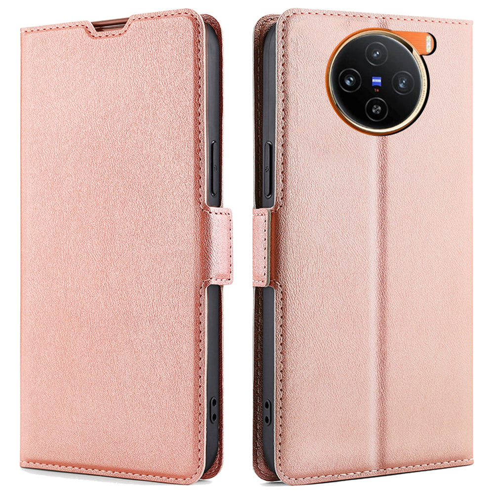 For vivo X100 5G Leather Flip Phone Case Double Easy-open Clasp Shockproof Cover - Rose Gold