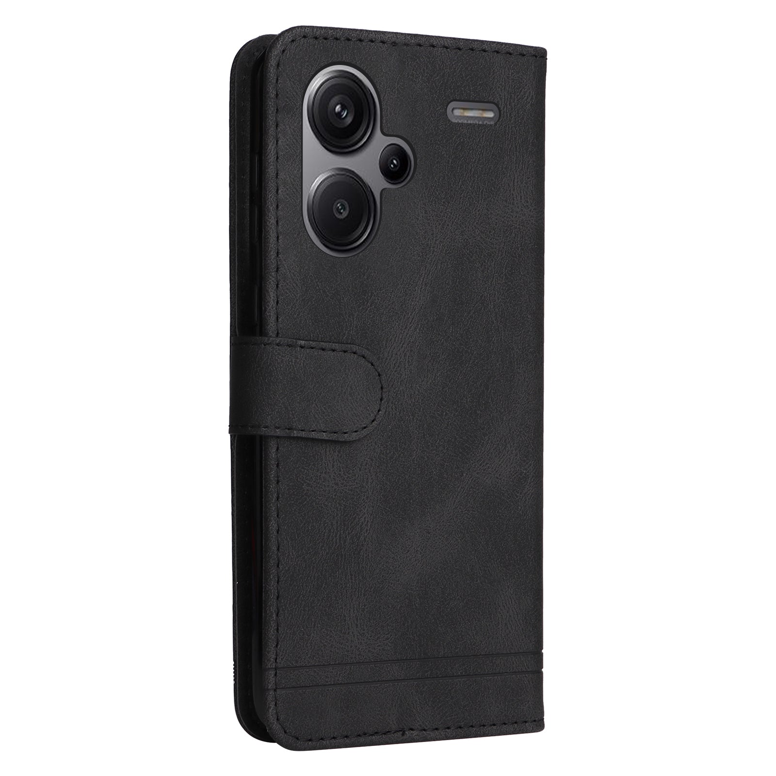 For Xiaomi Redmi Note 13 Pro+ 5G Wallet Case Skin-touch Leather Phone Cover with Strap - Black