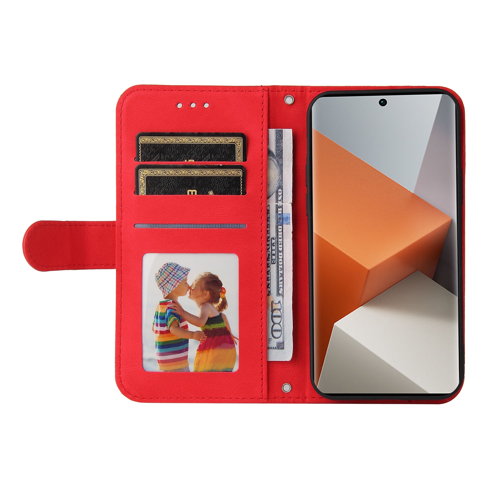 For Xiaomi Redmi Note 13 Pro+ 5G Wallet Case Skin-touch Leather Phone Cover with Strap - Red