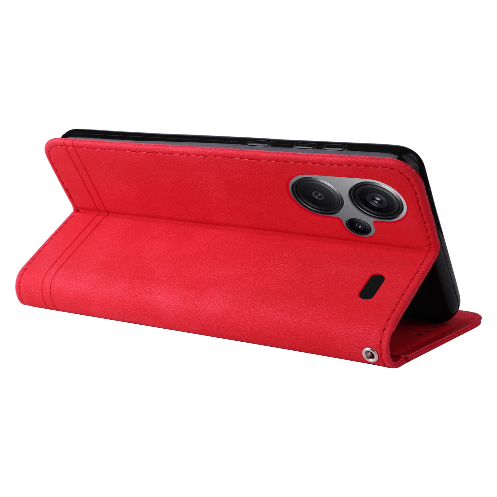 For Xiaomi Redmi Note 13 Pro+ 5G Wallet Case Skin-touch Leather Phone Cover with Strap - Red